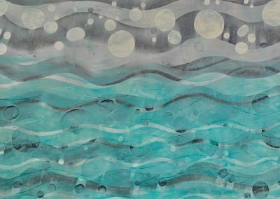 fine art painting collage cold wax gold blues greens ocean wood abstract art
